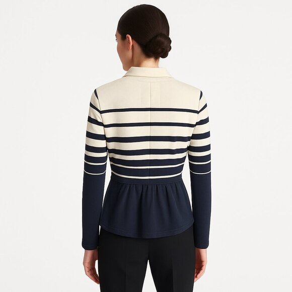 Anthropologie Cartonnier Striped Peplum Knit Blazer French Girl Nautical Navy XS - Picture 5 of 13